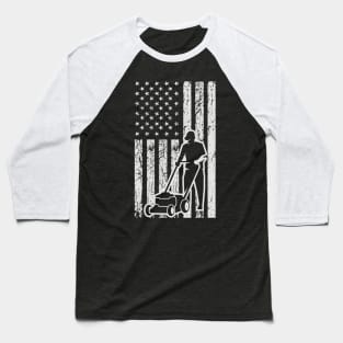 Lown mowing, American Flag, 4th of July Baseball T-Shirt